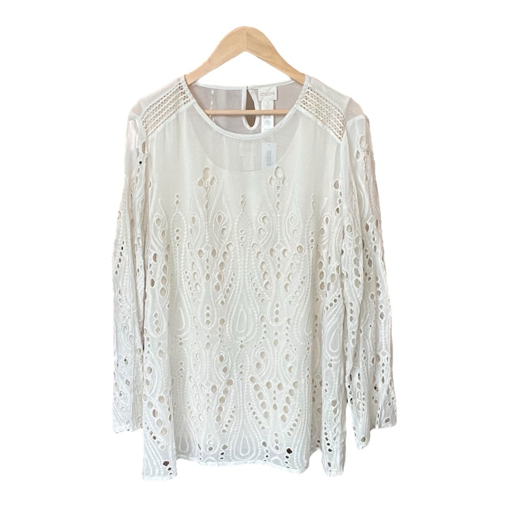 Chico’s White Eyelet Long Sleeve Top and Shell in Cream - Size 3 (US 16)
